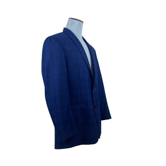 Michael Kors Mens Blue Plaid Polyester Rayon Blazer Jacket 44L 2-Button - Picture 3 of 9